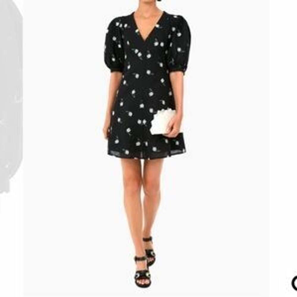 Tuckernuck Dress Size L Black Floral Embroidered Puff Sleeve Mini